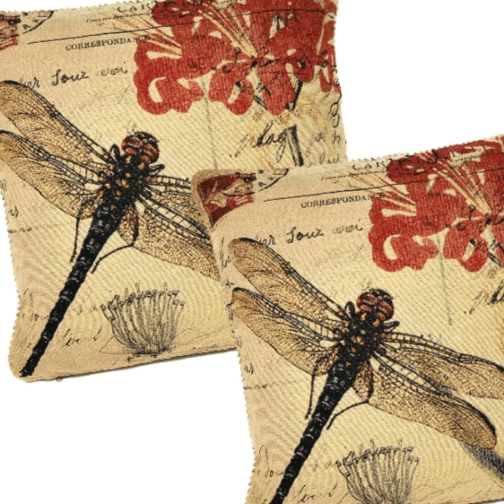 Tapestry  DRAGONFLY  In Garden on Postcard TAPESTRY PILLOW PAIR VNPLC